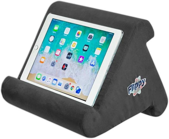 Flippy Tablet Pillow Stand and Holder for Lap, Desk and Bed, Multi-Angle with Storage, Compatible with Kindle, Fire, Samsung Galaxy (Smokey)