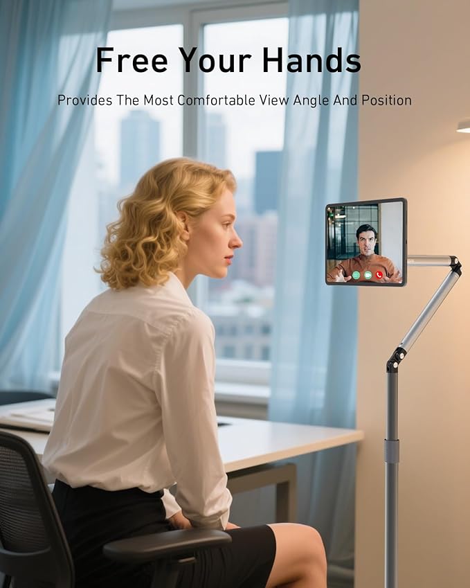 TELESIN° Magnetic Phone Tablet Floor Stand, Aluminum Alloy Phone Holder Stand for Video Recording, Overhead Bed/Sofa Phone Mount Height Adjustable Ultra Stable Base for Magsafe/iPhone/Android/iPad