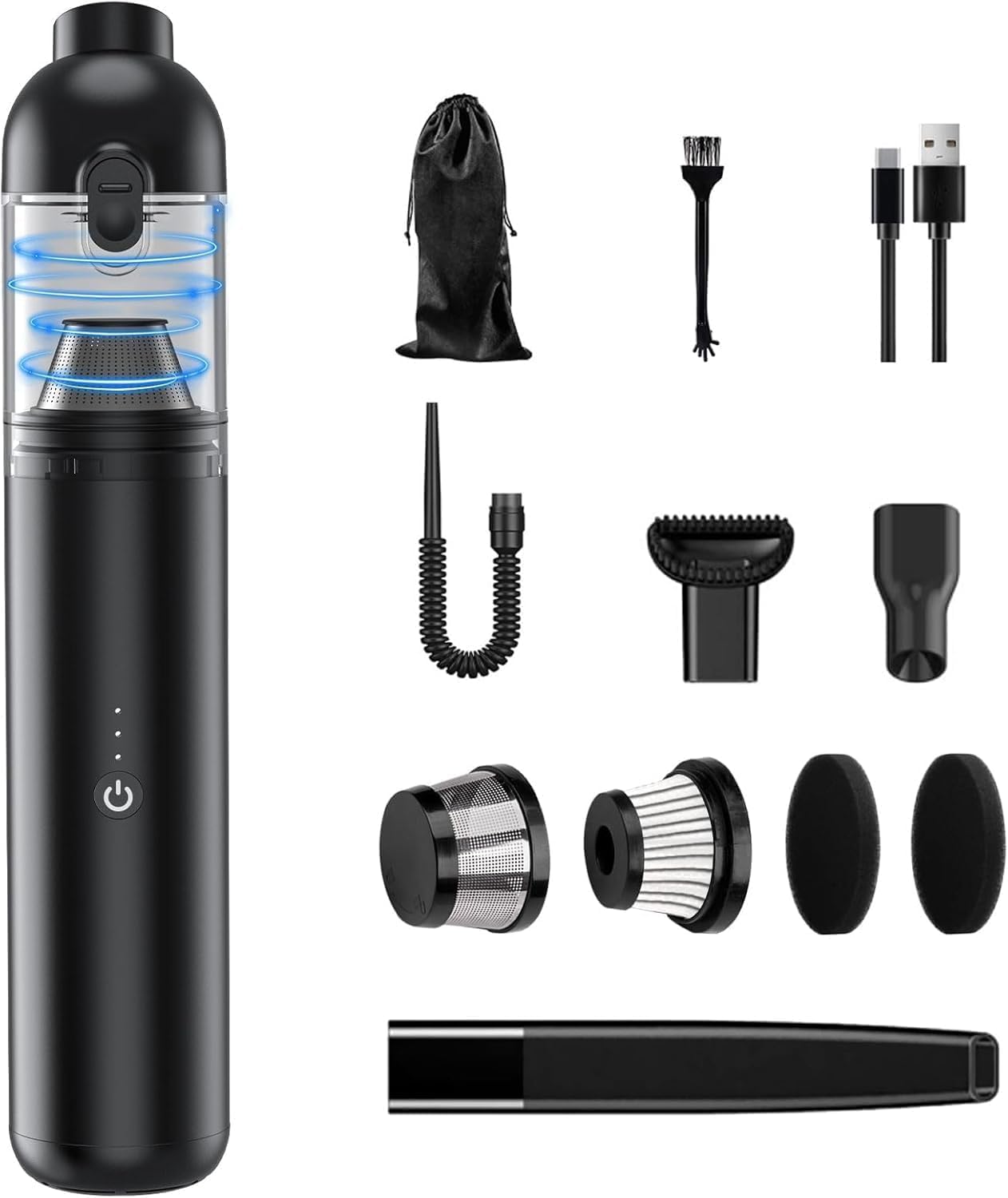 Car Vacuum, 4-in-1 Portable Mini Cordless Vacuum with 16,000PA Strong Suction, Brushless Motor, One-Touch to Empty, Lightweight Handheld Vacuum for Car, Home, Office, Pet Hair, Desk, Keyboards