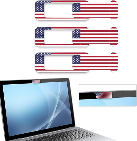 Webcam cover, 3 pieces, laptop camera cover, privacy shielding capacity is twice as big as the traditional, suitable for computer mobile phones, laptops, tablets and so on (American flag)