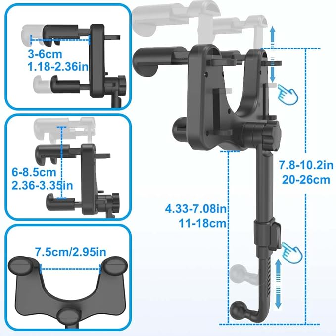 Car Rear View Mirror Phone Holder Tablet Mount for 4-13" iPad & Cell Phone, 360° Rotatable Retractable Car Truck Holder Rearview Mount for iPad Pro 12.9 Air Mini, Galaxy Z Fold 4 3, iPhone etc