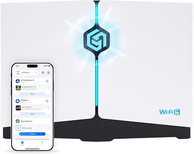 Gaming Router WiFi Booster - Free 90-Day GearUP Booster Subscription, AX3000 PC & Consoles Game Booster, Dual Band WiFi 6, 2402Mbps 5GHz & 2.4GHz (Core Plan - White)