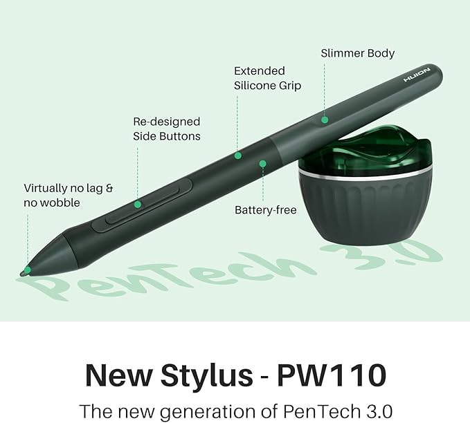 HUION Inspiroy 2 Medium Drawing Tablet with Scroll Wheel 8 Customized Keys Battery-Free Stylus for Digital Art, Design, Sketch, 9x5inch Graphics Tablet Works with Mac, PC & Mobile, Green