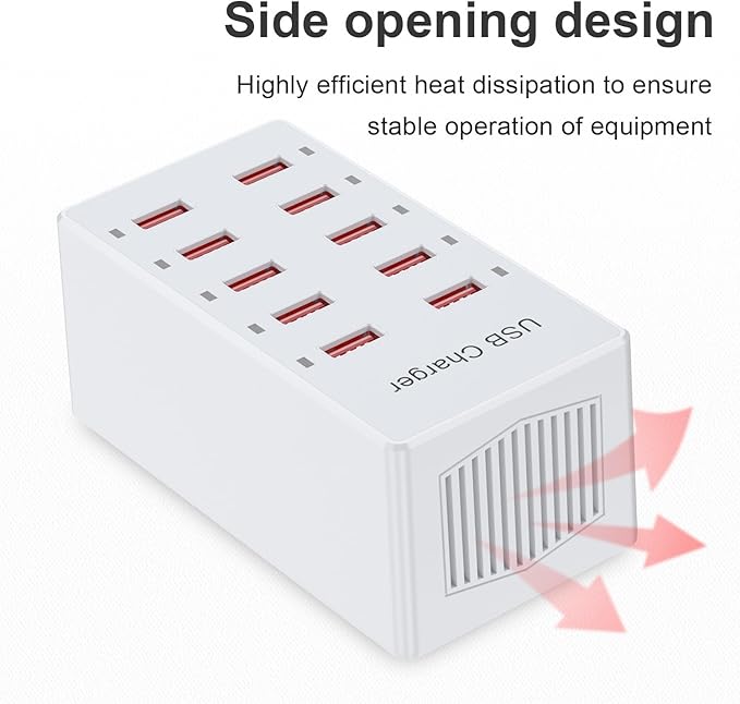 USB Charger 10-Ports Charging Station for Multiple Devices USB Wall Charger Power Hub Strip Smart Plug Charging Dock Block Compatible for iPhone Xs/XR,iPad,iPod,Smart Phones