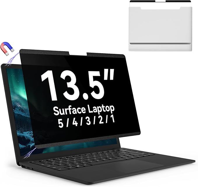 Magnetic 13.5 Inch Surface Laptop Privacy Screen for Microsoft Surface Laptop 5/4/3/2/1, Removable Film Anti-Spy Filter Black Security Protector, Anti Glare Blue Light Shield Matte Screen Guard