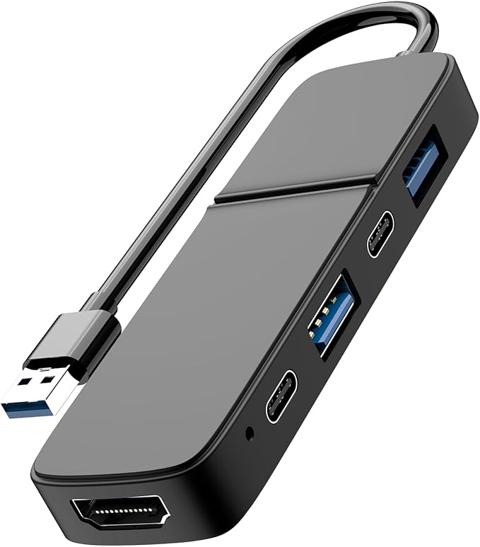 USB to HDMI Adapter, Eanetf Dual USB C USB A 3.0 Hub: 5 Ports with 2* USB-C and 2* USB-A and 1* HDMI Extend for TV,DVD Player,Projector,Monitor,Laptop,PS4,Flash Drive, HDD,Xbox, Printer etc - 5 in 1