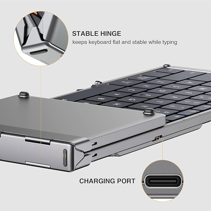 ProtoArc Foldable Bluetooth Keyboard, XK01 Folding Wireless Portable Keyboard with Numeric Keypad, Full-Size Travel Keyboards for iPad Tablet Smartphone Laptop PC Windows iOS Android, Space Gray