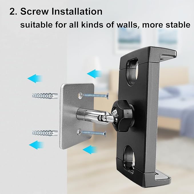 Tablet Wall Mount Holder, Angle Adjustment Wall Mount Tablet Holder Stand Arm Bracket [Sticky and Drill Ways for Choice] for iPad Tablets and smartphones, Ideal for Office Kitchen and Bathroom