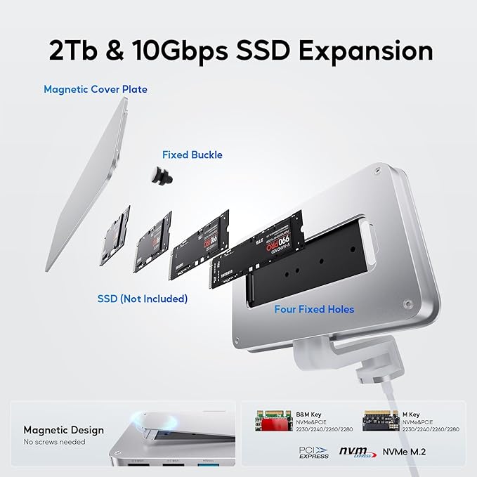 iMac Accessories for iMac24 inch 2021/2023/2024, PULWTOP iMac Hub with M.2 NVMe SSD Enclosure, i-Mac USB C Hub USB A/C 10Gbps, SD/TF, i-Mac USB Adapter for iMac24 M1/M3/M4 or Studio Display 27 inch