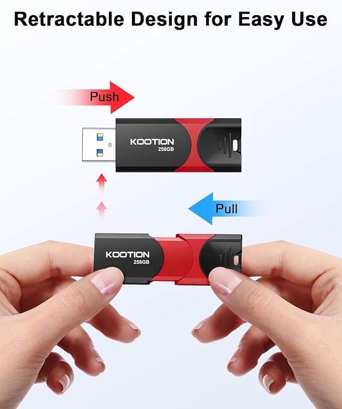 KOOTION 256GB USB 3.0 Flash Drive 3 Pack USB Flash Drives Multicolor USB Drive Retractable Thumb Drive Zip Drives High Speed Jump Drives with LED Indicator - 3Pack (Red, Green, Blue)