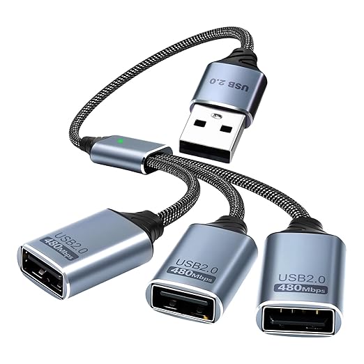 Duttek USB A Splitter 0.8FT/25cm, 1 to 3 USB Extension Cable, Type A Male to 3 Female Cable for Laptop, PC, Charging and 480Mbps Data Transfer