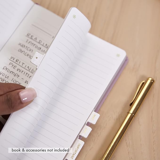 Vegan Leather Blush + Gold Foil Mini 12 Subject Label Adhesive Tabs for Folders, Pages. Organize Your Files, Books and Agenda's with These Sticky Folder Tabs - Erin Condren