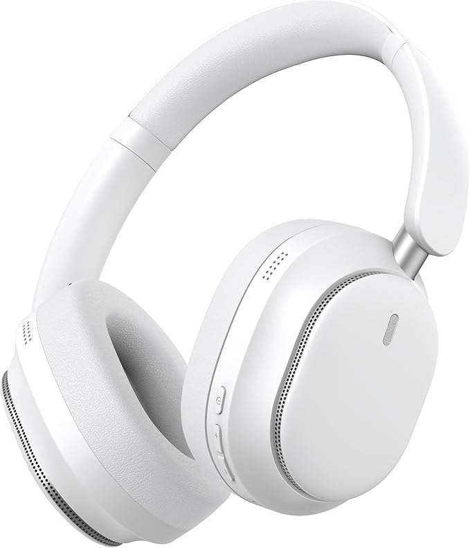 Hybrid Active Noise Cancelling Headphones, Over Ear Bluetooth 6.0 Wireless Headphones, 50H Playtime, Deep Bass, HiFi Stereo Sound, Lightweight Foldable for Travel, Home and Office（White）
