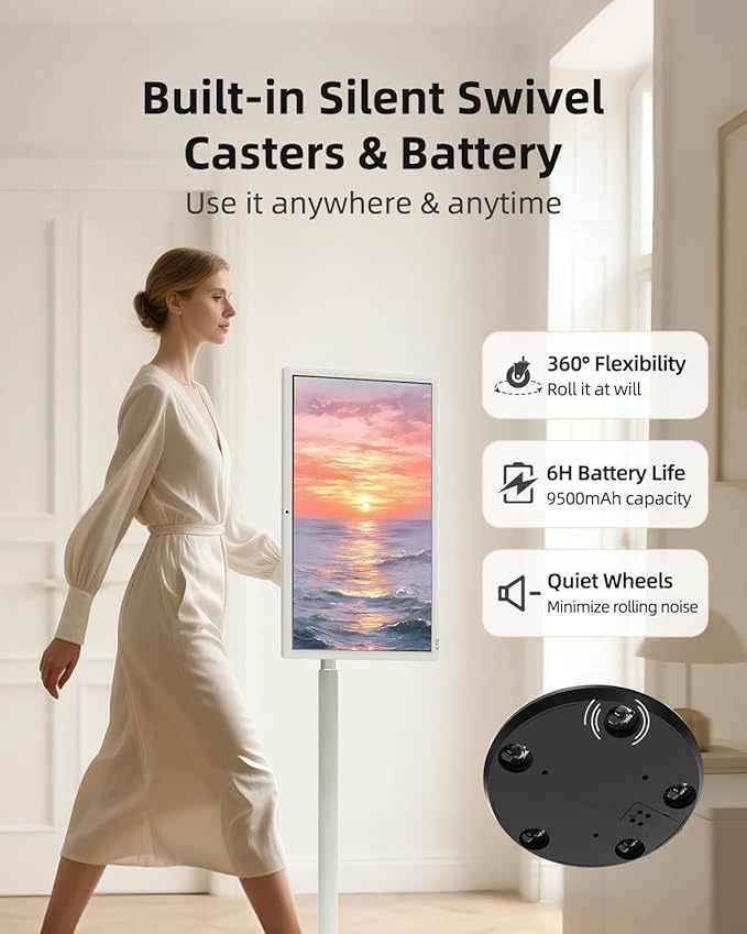 KTC 27 Inch Portable TV Monitor - 1080P Touch Screen Gaming Computer Monitor, 60Hz, Bulit-in Camera, Compatible with Google TV, 4000:1 Contrast, 9500mAh Battery, Tilt/Swivel/Pivot/Height Adjustment