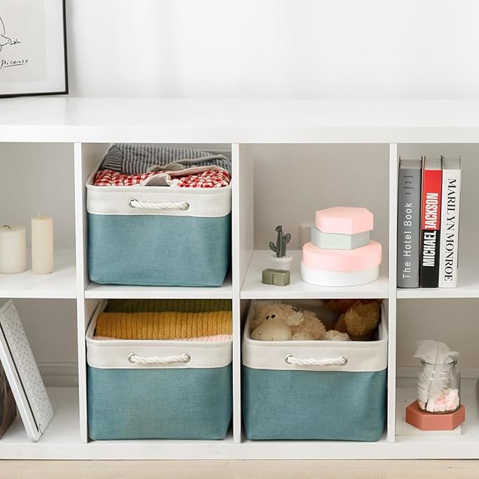 TheWarmHome Storage Baskets for Organizing - Extra Large 3 Pack 17x14x10 inch Storage Bins for Shelves Closet Nursery Bathroom Bedroom Baby Clothes Dog Toy Home Organization (White & Green)