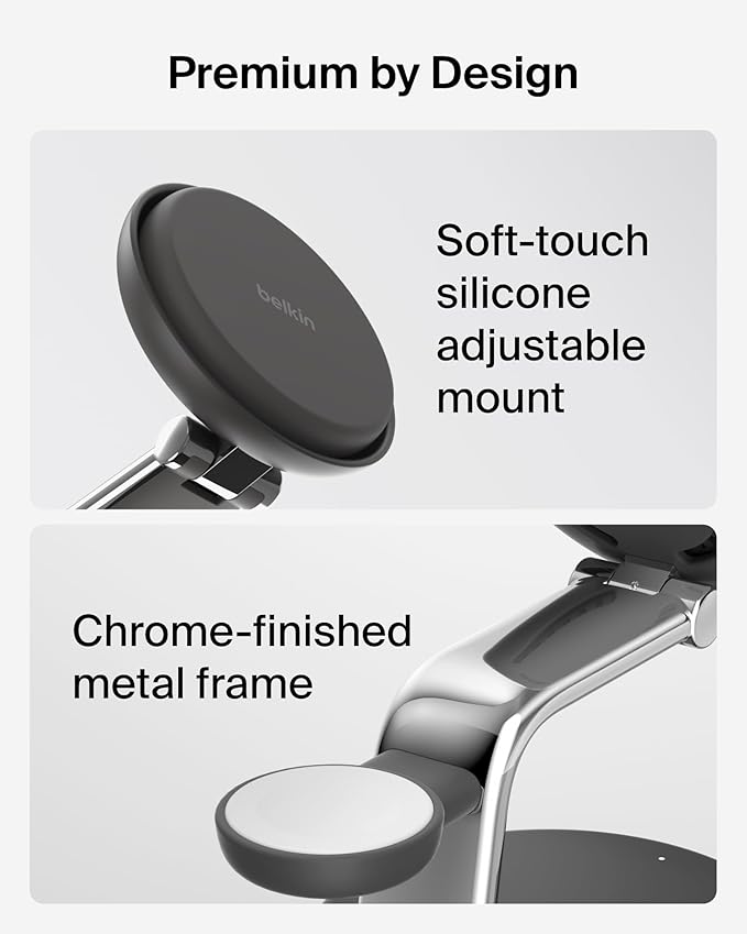 Belkin MagSafe Charger Compatible, 3-in-1 Charging Station, Qi2.2 25W w/Cooling Fan (On/Off Control) Magnetic Wireless Charger for iPhone 17, Apple Watch, AirPods, Pixel 10 (45W Adapter Included)