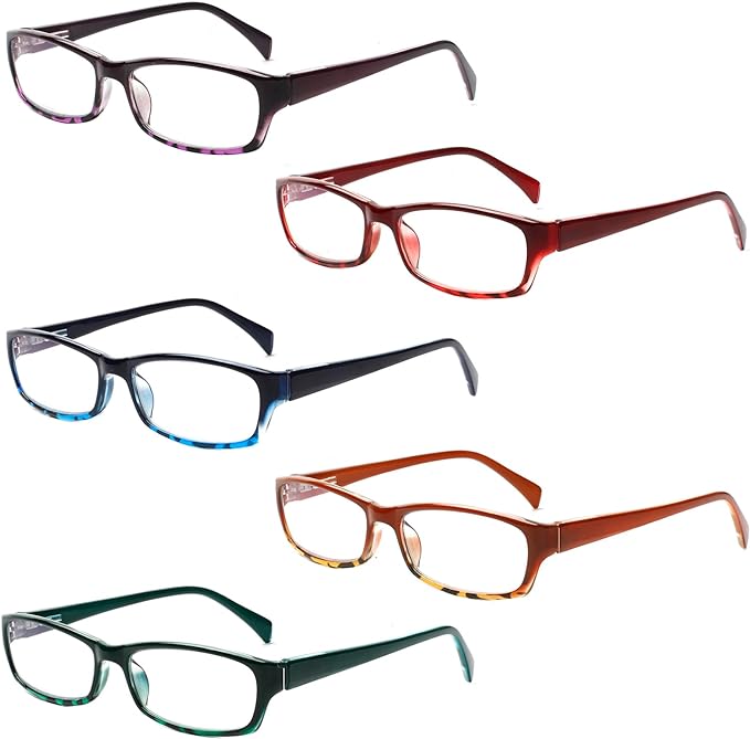 Henotin 5-Pack Reading Glasses Blue Light Blocking Anti Eyestrain Computer Reading Glasses for Women and Men Readers (Mix Color-C2, 1.00, Diopters)