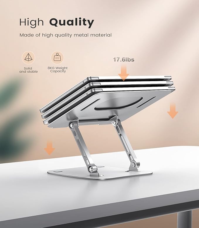 Laptop Stand, Adjustable Laptop Stand for Desk, Aluminum Computer Stand Portable Laptop Riser, Foldable Laptop Holder for Mac HP ASUS Acer Surface ThinkPad Dell