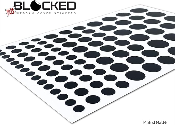 BLOCKED Stackable Webcam/Camera Vinyl Covers | 95 Low-Tack Restickable Webcam Sticker | 5-Sizes | Black 95-Pack (Muted Matte)