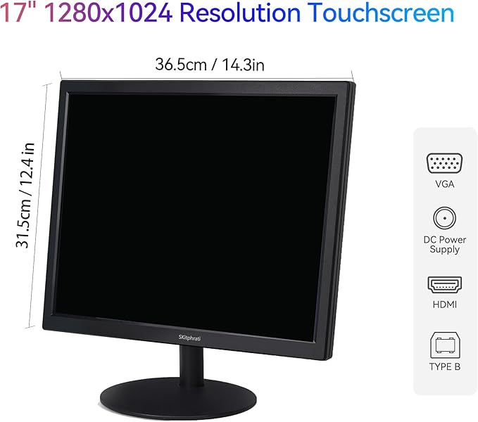 17" Square 1280x1024 10-Point Multi Touch Screen Monitor with HDMI, VGA, Type B Ports, 75Hz, 5:4 Aspect Ratio, VESA Wall Mountable, PC Touch Monitor for PC POS Machine Windows
