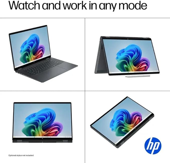 HP OmniBook X Flip 2-in-1 Laptop,16" 2K Touchscreen Laptop Computer,Intel Core Ultra 7, Arc 140V GPU Copilot+ PC,16GB RAM 2TB SSD,Thunderbolt 4,W/3-in-1 Accessories, with Lifetime Office,Win 11 Pro