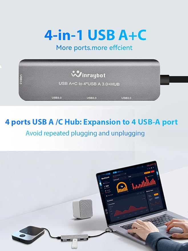 USB hub Splitter for Laptop,USB hub 1to4,USB 3.0 Splitter USB c hub,3.0 HUB Port Expander (USB 3.0 HUB-Silver)