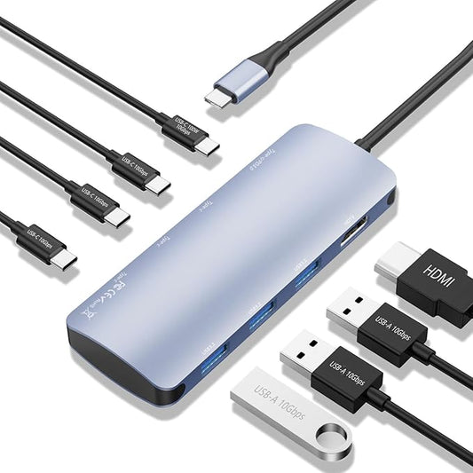 USB C to USB Hub 8-in-1 with 4K@60Hz HDMI, 3 USB-C 3.2 Gen2 10Gbps, 3 USB A 3.2 10Gbps Ports,100W Power Delivery with 10Gbps Data, USB-C Hub Multiport Adapter for MacBook Pro and More Type C Devices