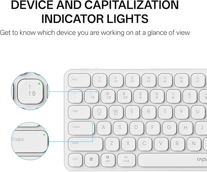 Rapoo 9050S Multi-Device Keyboard and Mouse Combo, 2.4GHz/Bluetooth 5.0/4.0 Wireless Keyboard & Mouse Set for Windows/Mac/Linux/Chrome, Support 4 Devices, Rechargeable, Silent Click, White