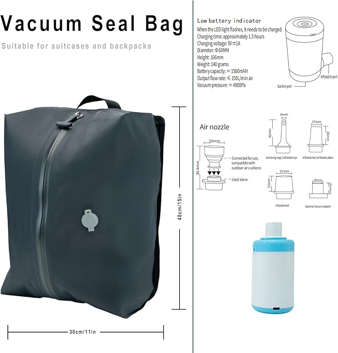 Travel Vacuum Bags,Reusable Space Saver Bags with IP67 Waterproof Zipper 17L Packing Cubes for Suitcase, Compression Bag Backpack,Luggage,Yoga,Swim,Beach(1PACK,Black)