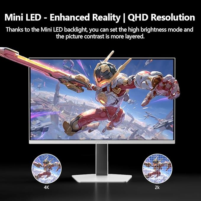 INNOCN 27" 2K QHD 2560 x 1440P 320Hz Monitor, Gaming Console Ready, Mini-LED Precisely Dimming, Monitor for Mac, HDR1000, 1ms, MPCS/ULL, FPS, HDMI 2.1, DP, Speaker, Pivot Adjustable Stand - GA27T1M