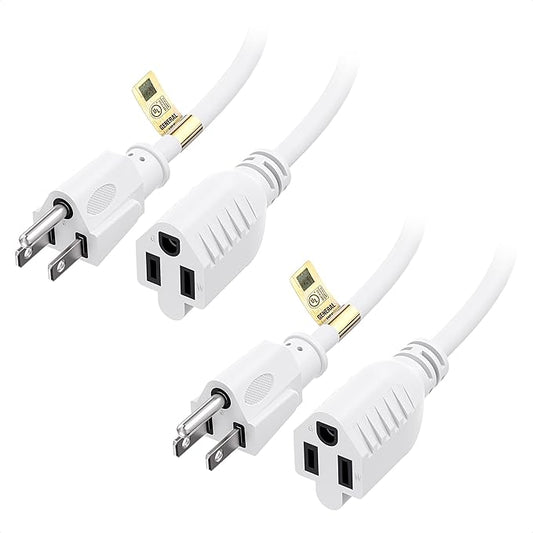 [UL Listed] Cable Matters 2-Pack 16 AWG Heavy Duty 13A Power Extension Cord - 3ft, 3 Prong Power Cord Extension, NEMA 5-15P to NEMA 5-15R, White