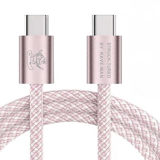 Pebble 60W USB-C to USB-C Cable – 6.6ft Pink | Fast Charging, Durable Nylon Braided, Universal USB-C Compatibility (Metal Shell)