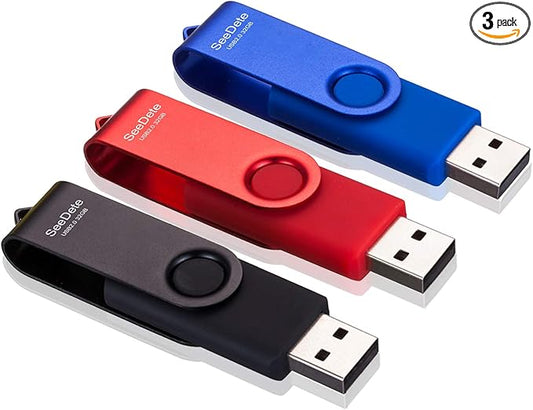 32GB USB Flash Drives, USB Stick, Thumb Drive Rotated Design, Memory Stick with LED Light for External Storage and Backup Data, Jump Drive, 3 Pack 32GB (3 Colors: Black Red Blue)