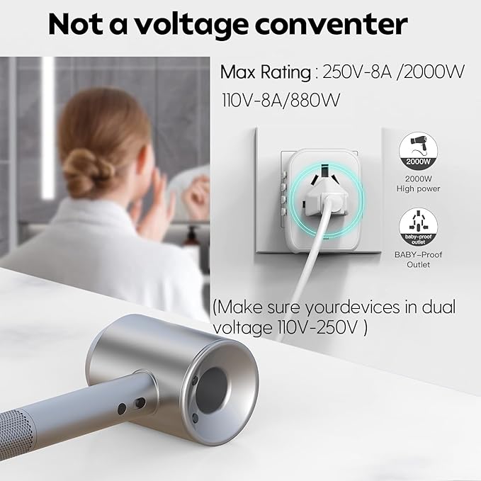 JMFONE International Power Plug Adapter, Universal Travel Adapter with 2 USB-C & 2 USB-A Ports and Multi AC Sockets, All-in-One Worldwide Travel Outlet Charger Adapter for EU US UK AU 200+ Countries