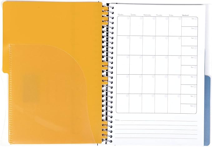 Mintra Office Durable PREMIUM Spiral Notebook, ((White, 2 Subject (6in x 9.5in)), Wire, Fabric Covered Coils, No Snags, Removable Adjustable Pocket Dividers, Ruler, Organization, Customizable