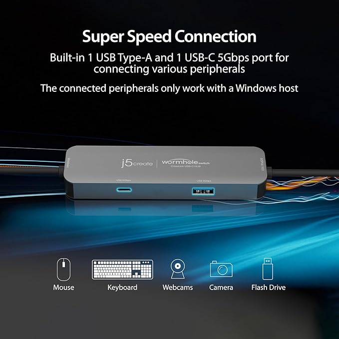 j5create iPad/iPhone to Windows Collaboration Sharing Hub, Use iPad as a Second Display for Windows Laptop, Transfer Files Between iPhone and Win PC, Wormhole Switch CrossLink (JCH422)