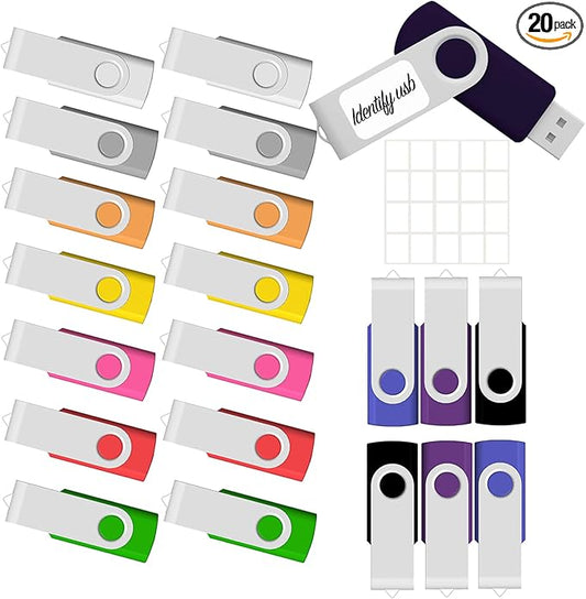 4GB USB Flash Drive 20 Pack JBOS Thumb Drives 4 GB USB Drives Memory Stick Swivel 4G Gig Stick USB2.0 Pen Drive for Date Storage, 4 Gig UBS Flash Drive, Zip Drive, Jump Drive, USB Stick, Mixed Color