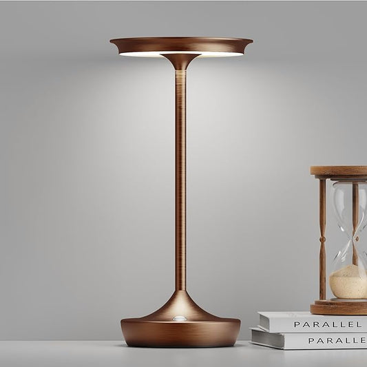 LED Cordless Table Lamp Rechargeable - Outdoor 6000mAh Battery Operated Portable Table Lights 3 Color Stepless Dimming Table Lamps with Memory Function for Patio Restaurant Dining Moka