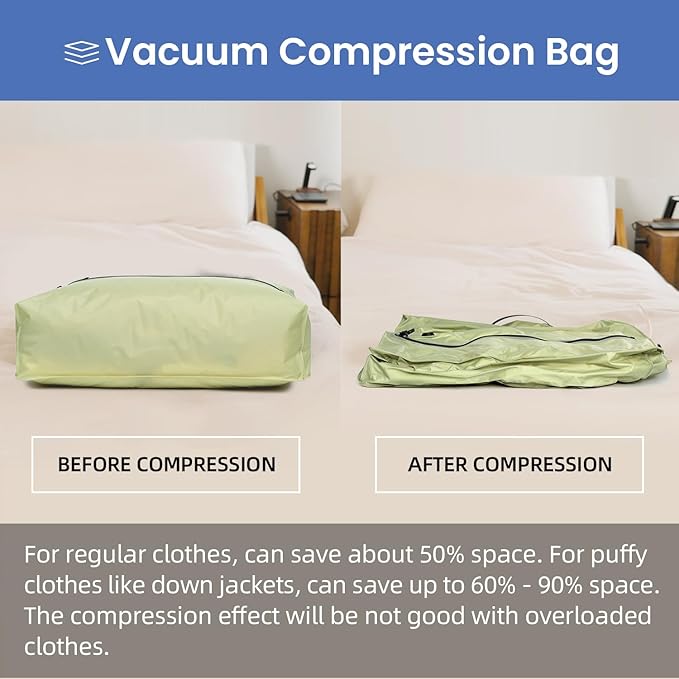 BAGAIL TPU Vacuum Bag for Travel, Reusable Compression Bag with IPX8 Waterproof Zipper, Save Space for Suitcase, Backpack and Carry on (Green, ExtraLarge, No Pump)