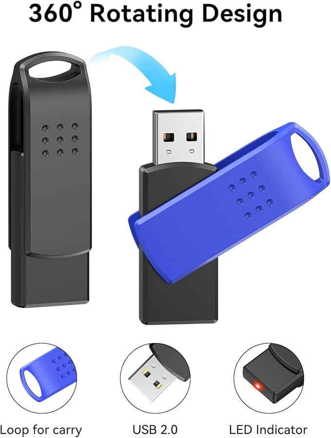 KOOTION 128GB USB Flash Drives 2-Pack, Jump Drive 2.0 USB Drive 128 GB Thumb Drive Swivel Memory Stick for Storage and Backup (2 Colors: Blue Black)
