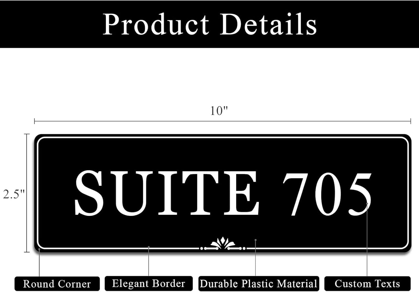 Custom Elegant Office Engraved Name Plate for Doors or Wall Sign, Personalized Office Door Name Plates with Adhesive, Laser Engraving, 10 Colors Available (Size 2.5"H x 10"L)