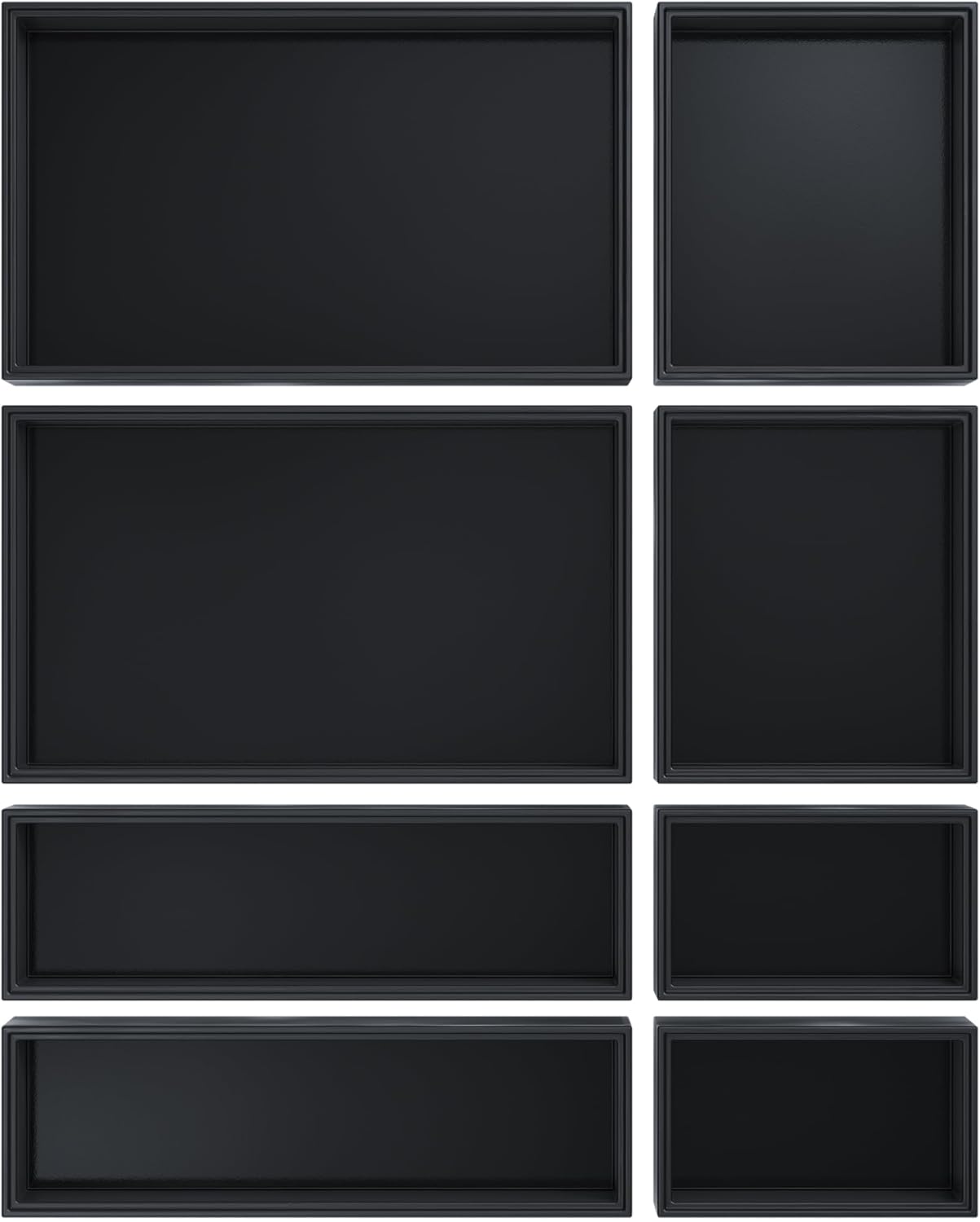 Bathroom Drawer Organizer Trays, Bamboo Drawer Organizer Kitchen Utensils Silverware Organizer, 8 PCS Wood Box Stackable Bins for Makeup, Office Desk, Junk Drawer (Black)