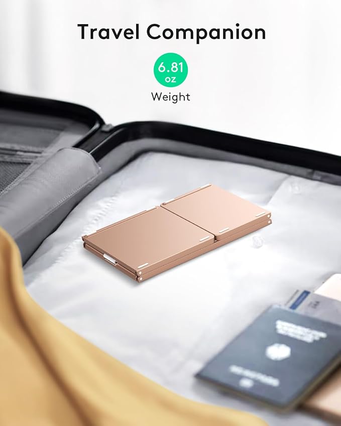 Samsers Multi-Device Foldable Bluetooth Keyboard with Touchpad, Rechargeable Dual-Mode(2.4G+BTx2) Wireless Keyboard with Holder, Portable Folding Keyboards for Android Windows iOS Mac OS - Pink