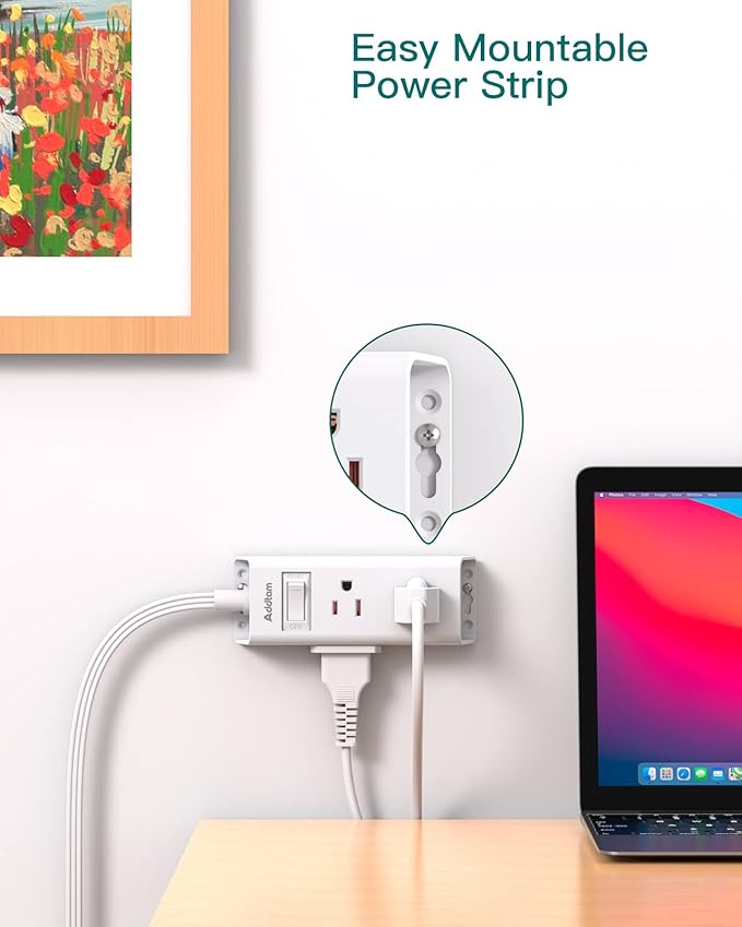 Flat Extension Cord 10 ft - Addtam Flat Plug Power Strip with 6 Outlets Extender, No Surge Protector for Cruise Ship, Dorm Room Travel Essentials, ETL Listed