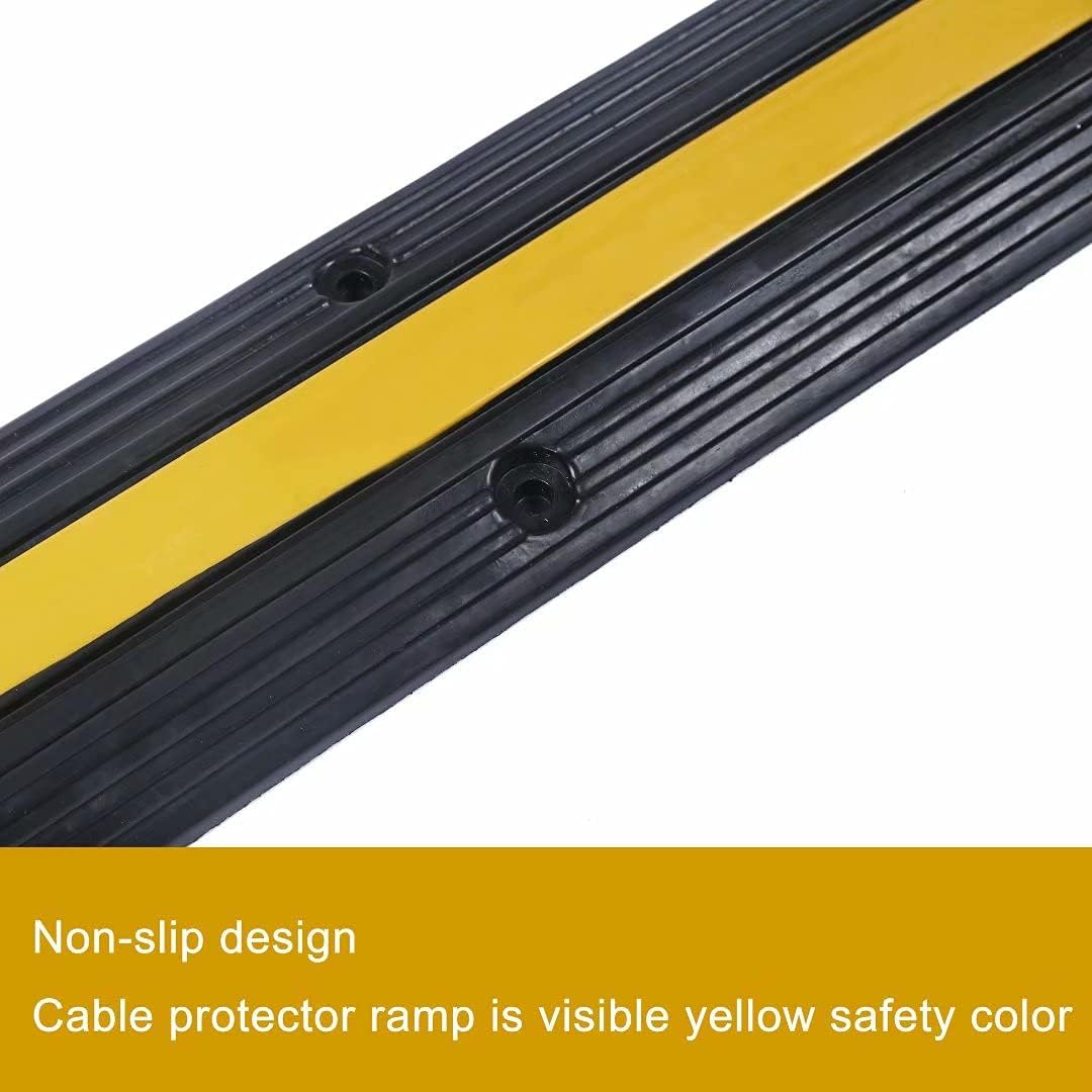 Rubber Cable Ramp Cord Cover Cable Protector Ramps Wire Hose Protective 1 Channel 22000Lbs Load Capacity Traffic Speed Bump for Asphalt Concrete Gravel Driveway Indoor Outdoor, 5 Pack