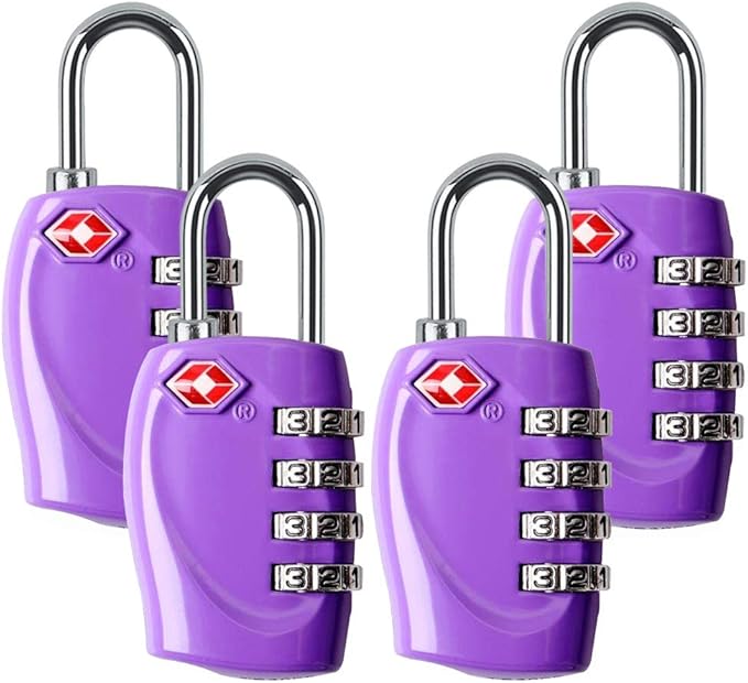 4 Dial Digit TSA Approved Travel Luggage Locks Combination for Suitcases (Purple-4 Pack)