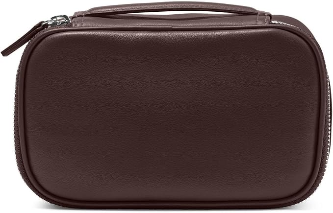 Leatherology Brown Nested Travel Organizer Trio – 3-Piece Leather Packing Set with Mesh Pocket, Elastic Loops & Water-Resistant Lining – Compact Storage for Tech, Toiletries & Travel Essentials