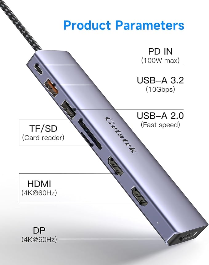 10Gbps USB C Hub, USB-C Laptop Docking Station, 8in1 Triple Display Docking Station for Dell Hp Lenovo Surface Windows (Dual HDMI+ DisplayPort + PD3.0 100W +SD TF Card Reader +10GB USB Port)