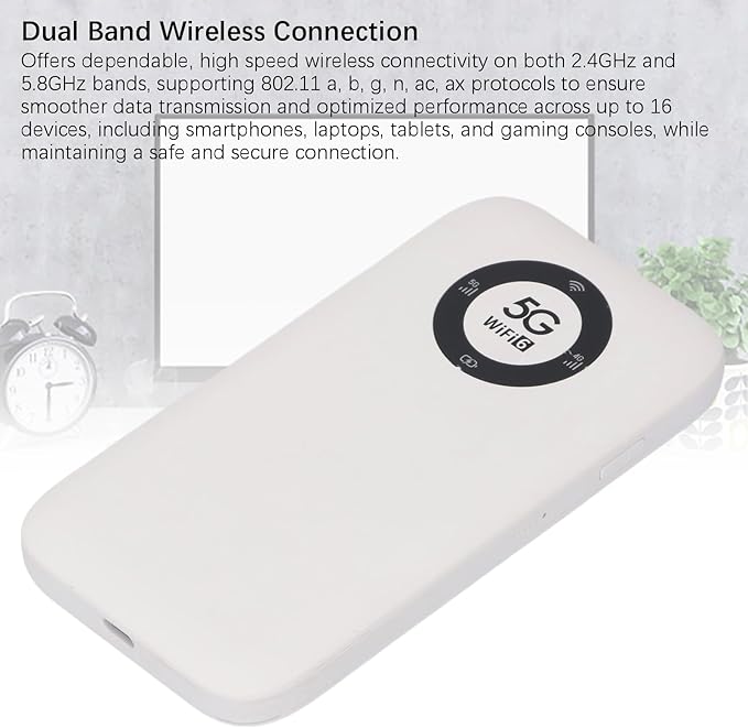 5G Mobile Hotspot, WiFi 6 16 Users Portable Wireless Router with SIM Card Slot and 7100mAh Battery, for Travel Business Outdoor Use (White)