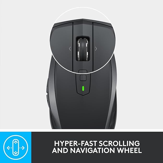 Logitech MX Anywhere 2S Bluetooth Edition Compact Wireless Mouse, No USB Receiver - Use On Any Surface, Hyper-Fast Scrolling, Rechargeable, Control Up to 3 Apple Mac and Windows Computers and Laptops